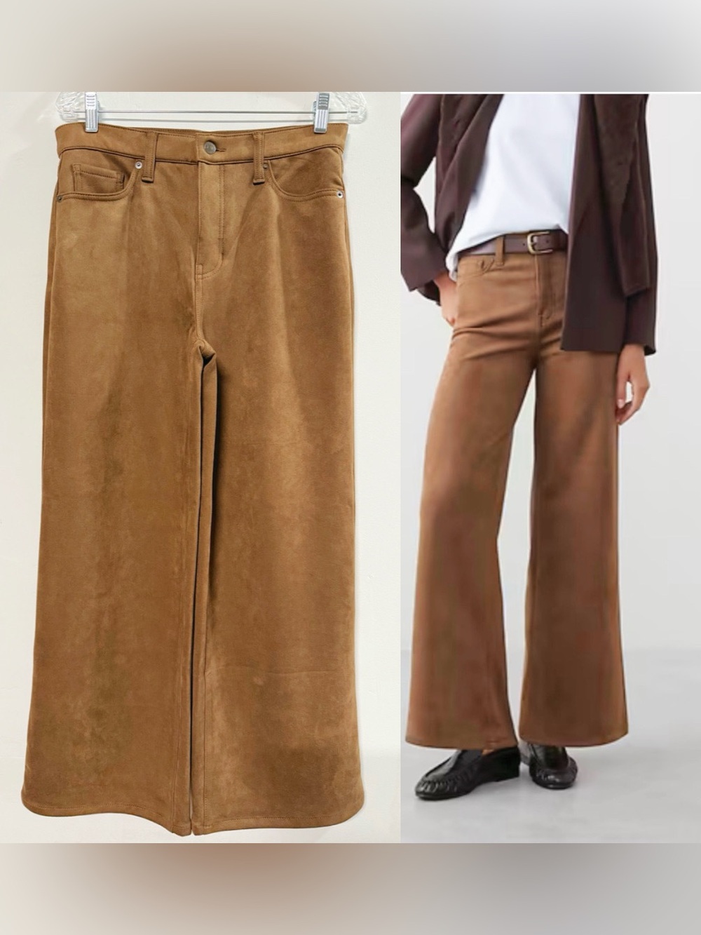 Banana Republic Wide-Leg High-Rise Suede Pants in Brown